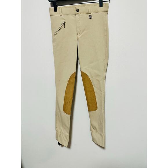 OVATION Show Tan Suede Faux Suede Knee Patch Hunter Dynamic Breeches Pants sz 12 - Picture 2 of 13